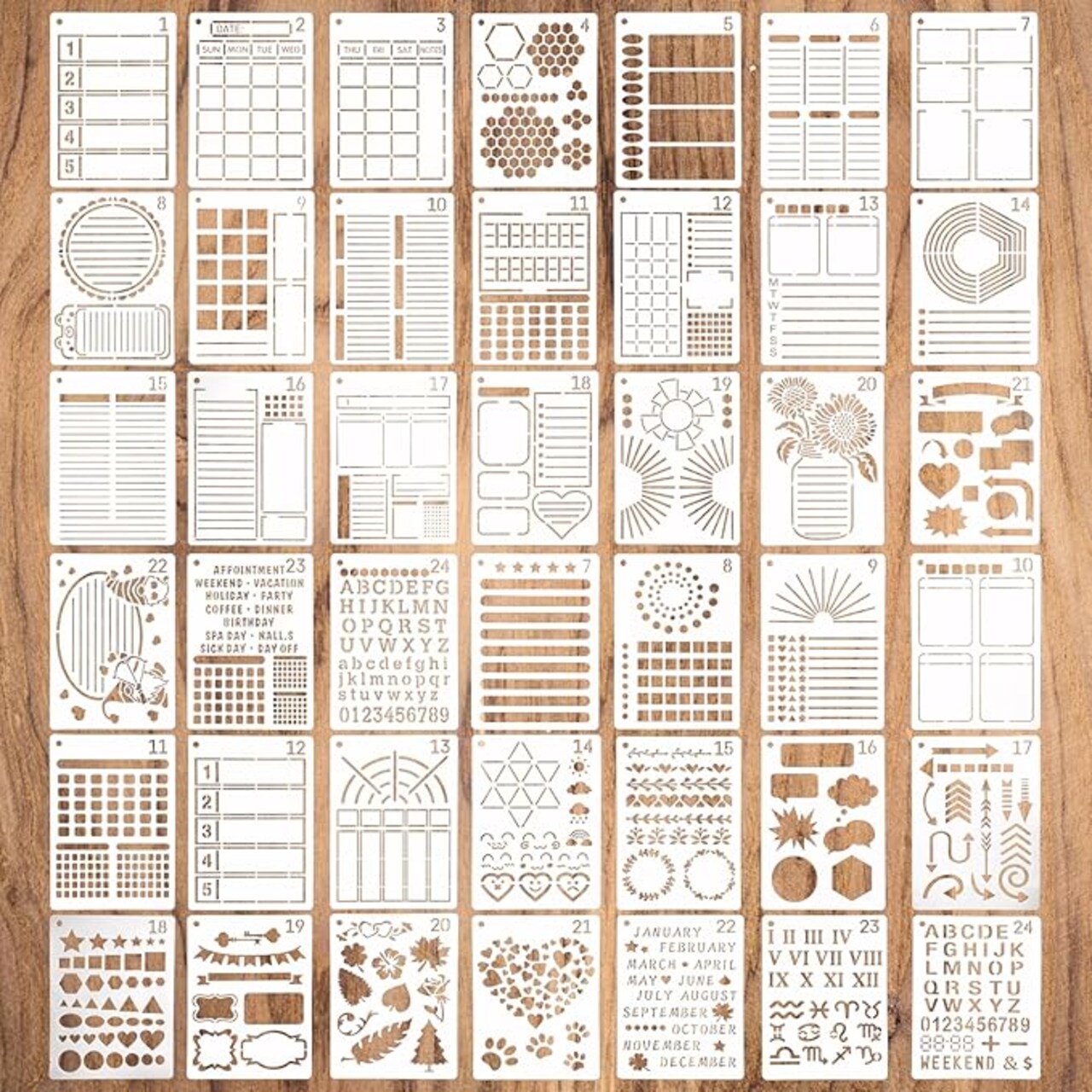 42Pcs Planner Stencils Templates, 7×5 Inch Reusable Journal Stencils, Suitable for Daily Or Weekly Planning, Habit Formation, and Personal Journaling.